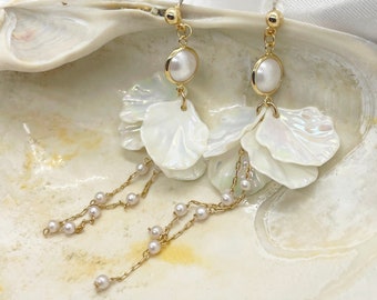 Mother of Pearl Flower Wedding Earrings