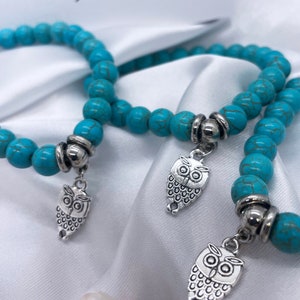 Turquoise Beaded Bracelet With Owl Charm