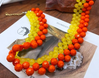 Orange And Yellow Collar Beaded Necklace