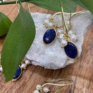 Lapis Lazuli Statement Earrings with Pearl
