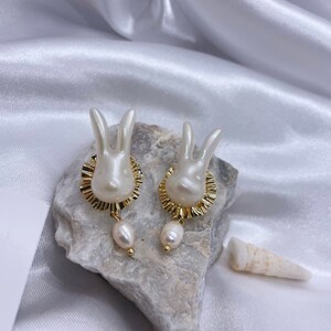 White Rabbit Baroque Pearl Stud Earrings image 2