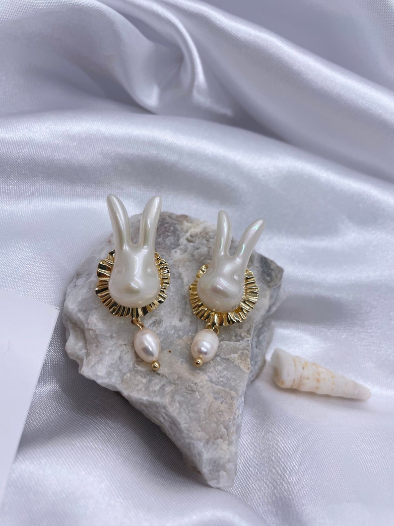 White Rabbit Baroque Pearl Stud Earrings image 2