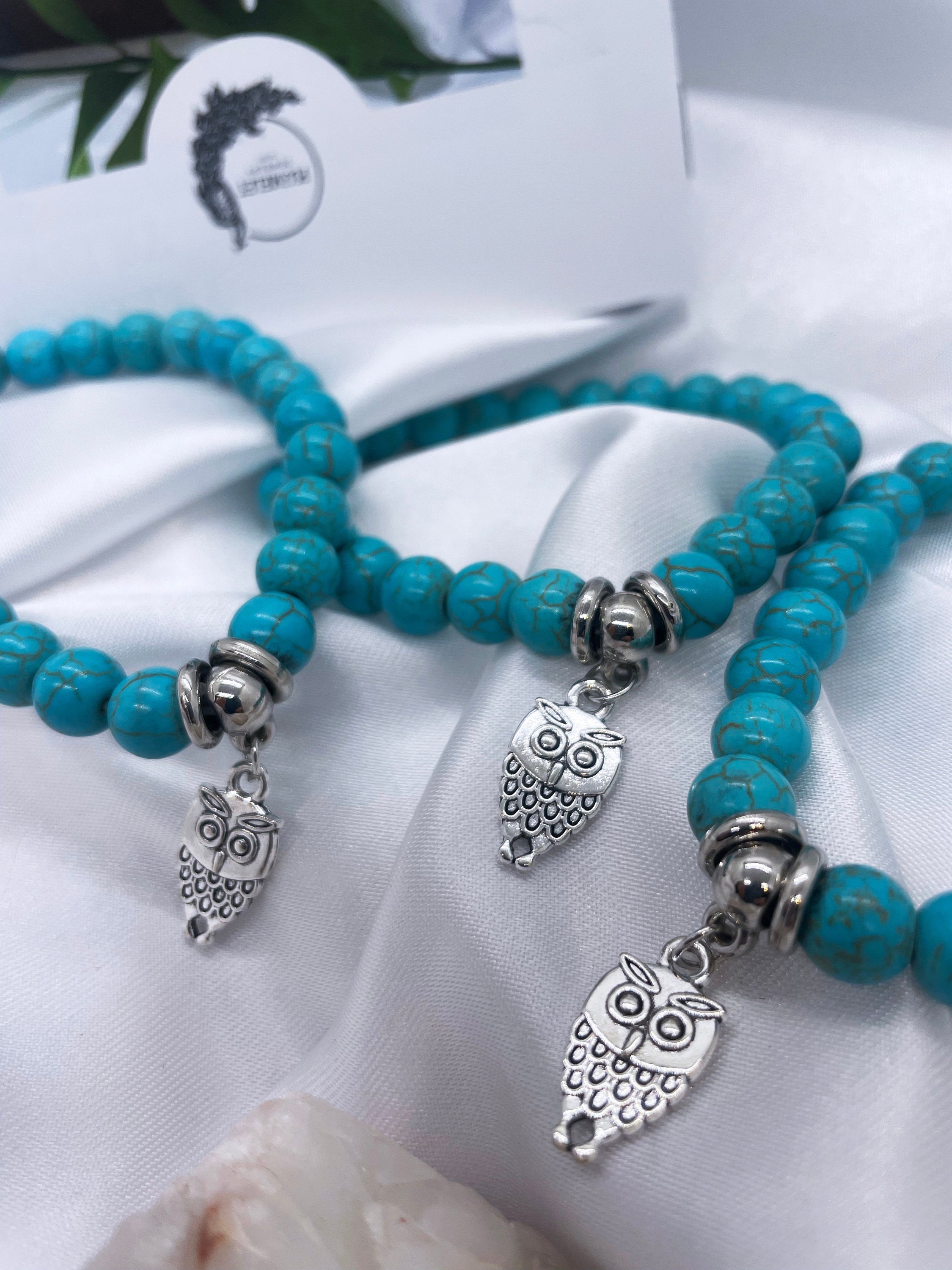 Turquoise Beaded Bracelet With Owl Charm