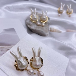 White Rabbit Baroque Pearl Stud Earrings image 5