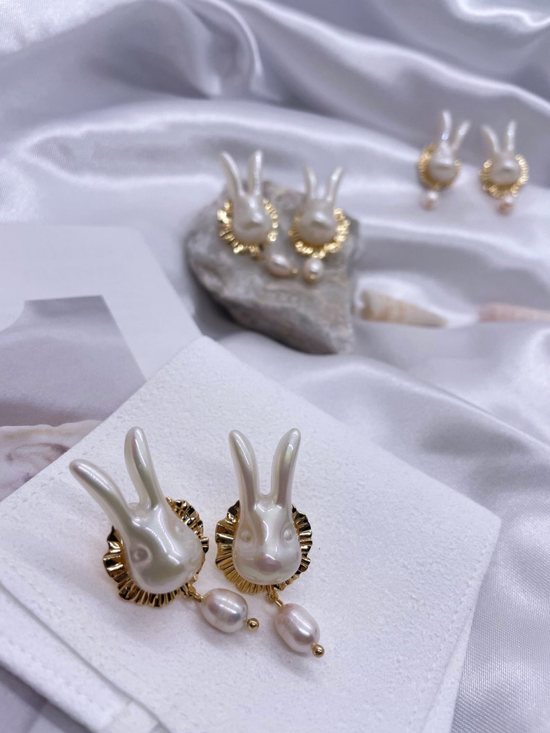 White Rabbit Baroque Pearl Stud Earrings image 5