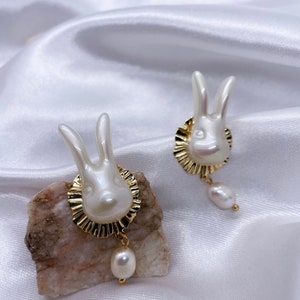 White Rabbit Baroque Pearl Stud Earrings image 7