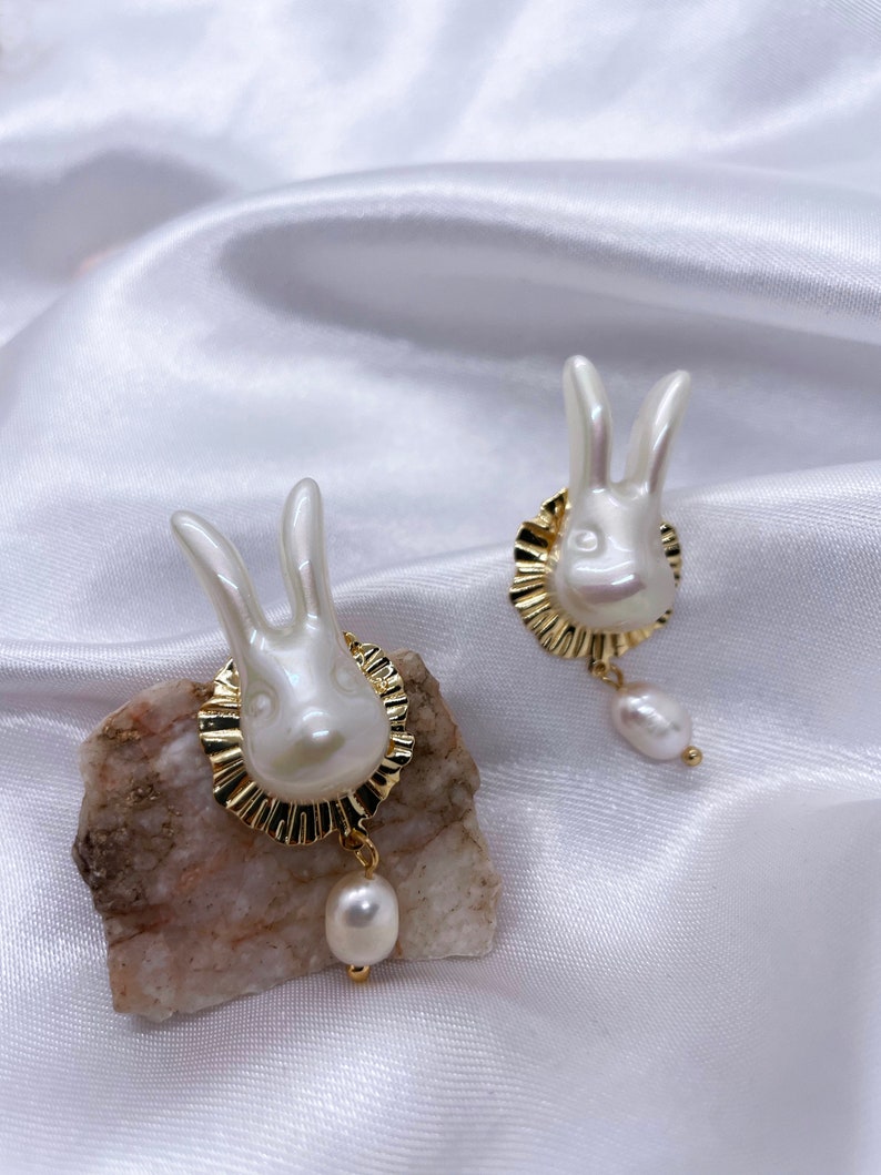 White Rabbit Baroque Pearl Stud Earrings image 7