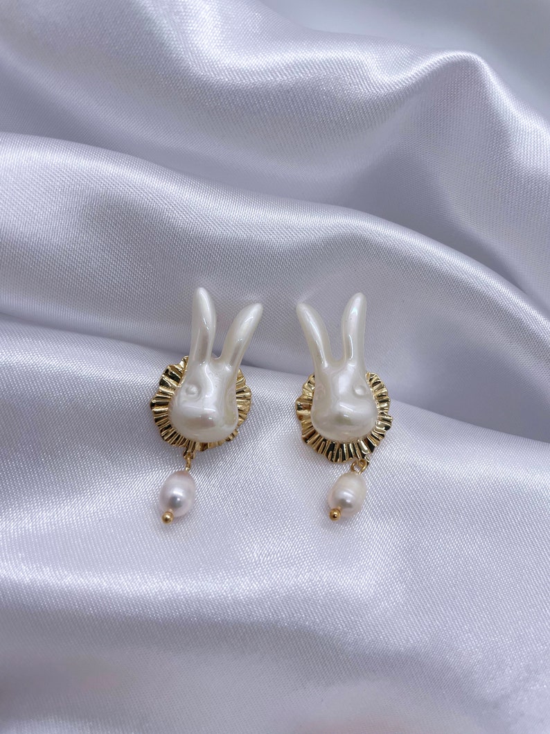 White Rabbit Baroque Pearl Stud Earrings image 4