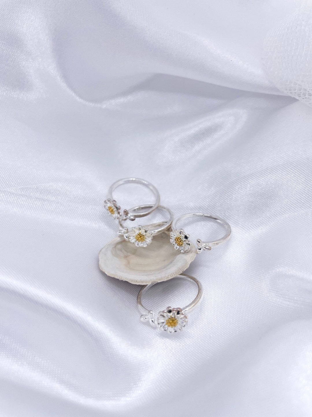 925 Sterling Silver Daisy Flower Adjustable Ring - Etsy