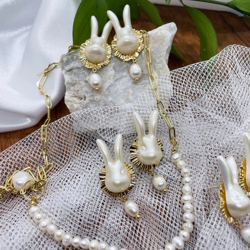 White Rabbit Baroque Pearl Stud Earrings
