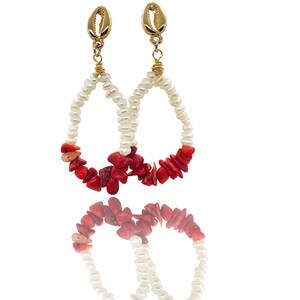 Pearl Drop Earrings With Coral