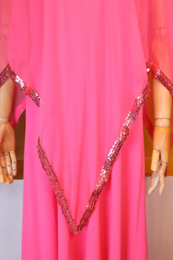 Vintage 70s 1970s Hot Pink 2pc Formal Gown, Sequi… - image 2