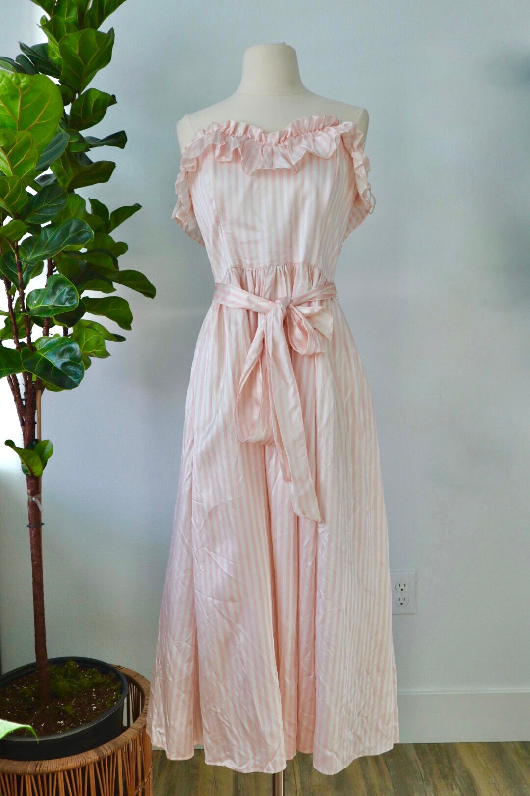 Vintage 80s Gunne Sax Pink Satin Maxi Dress Elastic Shoulder - Etsy