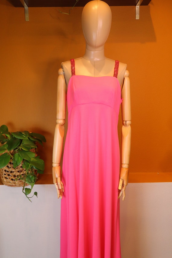 Vintage 70s 1970s Hot Pink 2pc Formal Gown, Sequi… - image 6