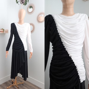 Vintage 80s Black White &#39;Cruella de Vil&#39; Ballroom Dress | 1980s Dancing Dress | MEDIUM