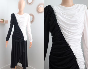 Vintage 80s Black White 'Cruella de Vil' Ballroom Dress | 1980s Dancing Dress | MEDIUM