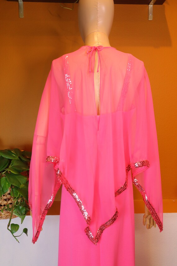 Vintage 70s 1970s Hot Pink 2pc Formal Gown, Sequi… - image 4
