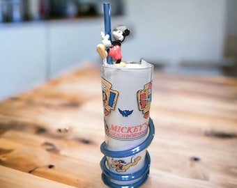 Taza retro del vecindario de Mickey: figura de Mickey y pajita giratoria: ¡delicia vintage de Disney!