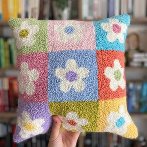 Flowers Punch Pillow Cover, Handmade Decoration, Embroidery Pillow Case, Desing Pillow 16x16 inç image 2