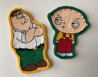 Family Guy Mug Rug, Punch Needle Wall Hanging, Cadeau fait main, Peter et Stewie