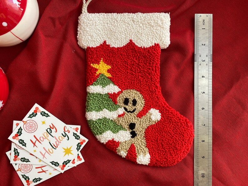 Christmas Stocking Punch Needle, Gingerbread Man Stocking, Handmade Decor, Christmas gift, Christmas Stockings, Holiday Stockings image 5