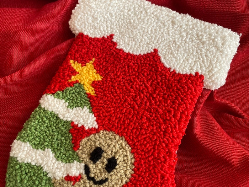 Christmas Stocking Punch Needle, Gingerbread Man Stocking, Handmade Decor, Christmas gift, Christmas Stockings, Holiday Stockings image 2