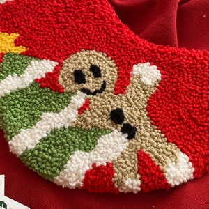 Christmas Stocking Punch Needle, Gingerbread Man Stocking, Handmade Decor, Christmas gift, Christmas Stockings, Holiday Stockings image 3