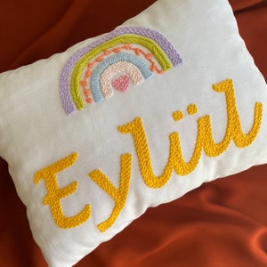 Personalized Girl Baby Room Decor, Custom Pillow Cover,  Personalized Pillow, Kids Birthday Gift, 12x14 inç Punch Needle Pillow Case