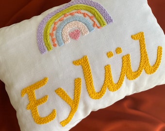 Personalized Girl Baby Room Decor, Custom Pillow Cover,  Personalized Pillow, Kids Birthday Gift, 12x14 inç Punch Needle Pillow Case