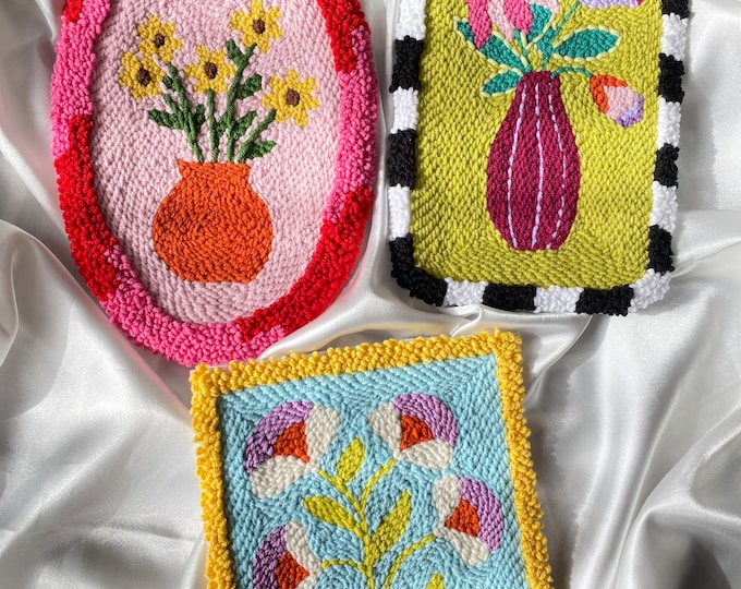 Punch Needle Wall Hanging, Flower Wall Decor, Hand Tufted Wall Decor