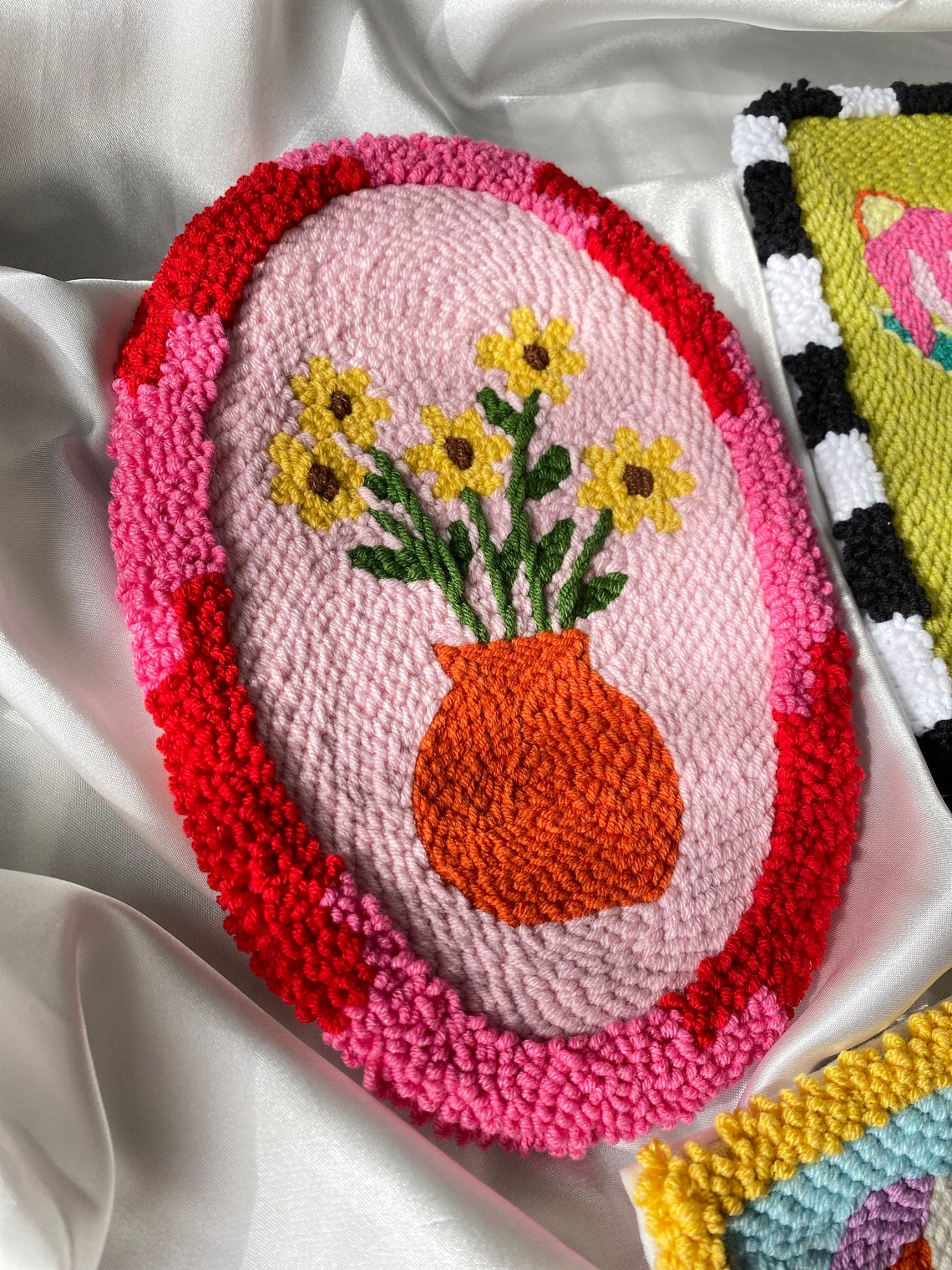 Punch Needle Wall Hanging Flower Wall Decor Hand Tufted Wall Etsy