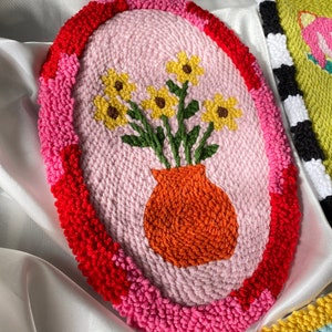 Punch Needle Wall Hanging, Flower Wall Decor, Hand Tufted Wall Decor