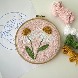 Make Your Own Mug Tug, Flowers  Starter Kit, Beginner kit, Embroidery kit, Diy kit, Punch Needle Mug Rug kit, Gift for Her