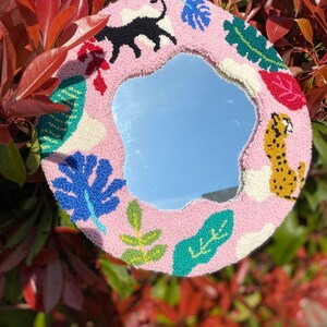 Animal Punch Needle Mirror, Tufted Pink Wall Mirror, Home Decoration, New Home Gift image 2