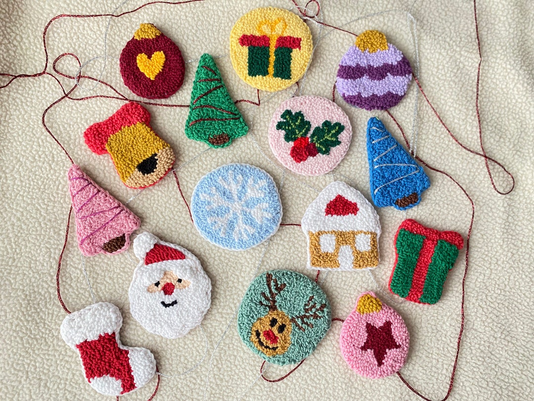 Punch Needle Christmas Ornament, New Year Coaster, Christmas Gift