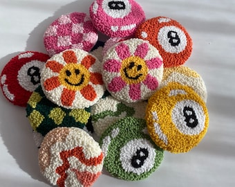 Flower Car Coaster, 8 Ball Car Coaster, Punch Needle Car Accessories, Gift For Friends, New Car Gift
