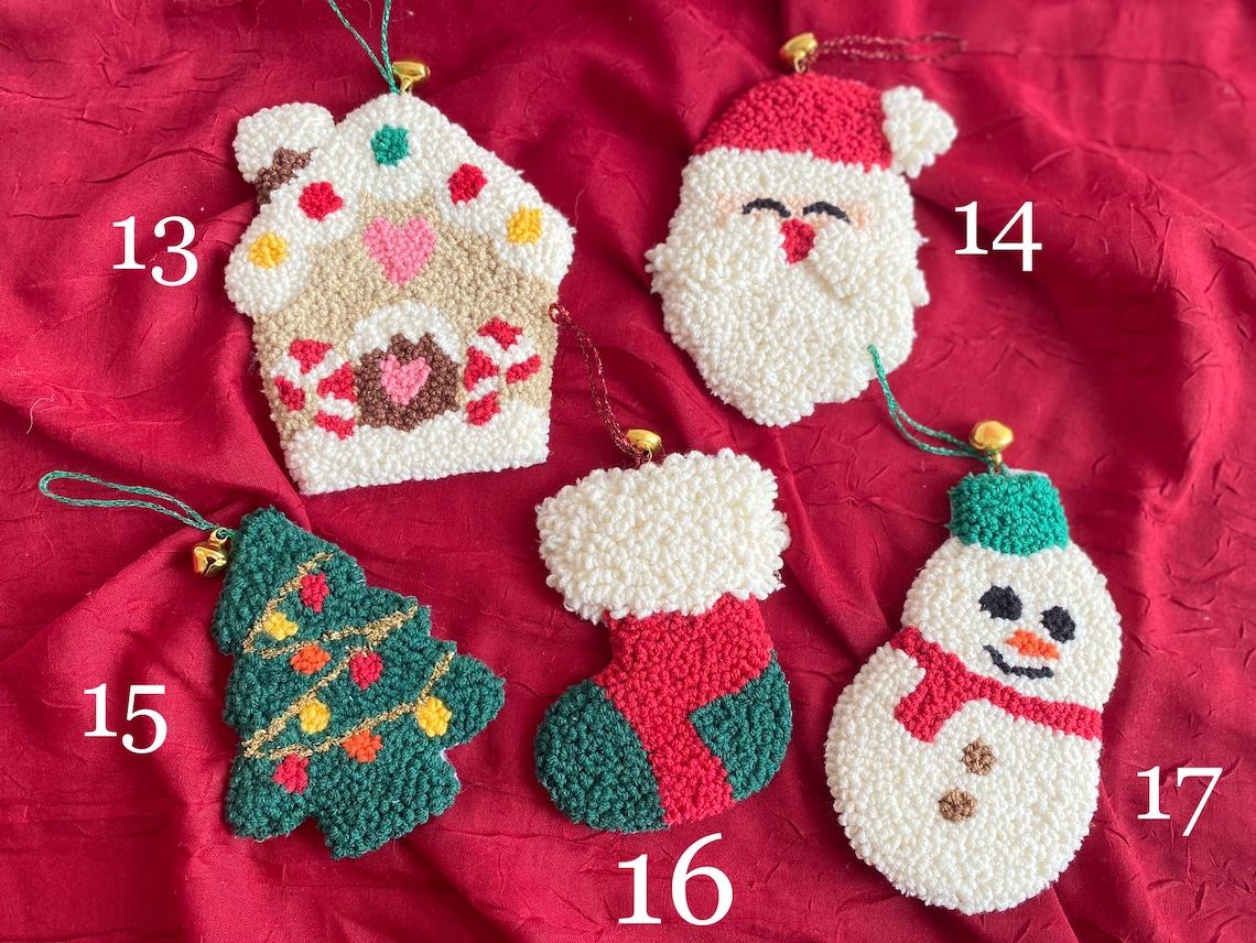 Punch Needle Christmas Ornaments Christmas Tree Decorations Etsy
