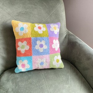 Flowers Punch Pillow Cover, Handmade Decoration, Embroidery Pillow Case, Desing Pillow 16x16 inç image 9