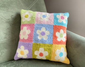 Flowers Punch Pillow Cover, Handmade Decoration, Embroidery Pillow Case, Desing Pillow 16x16 inç