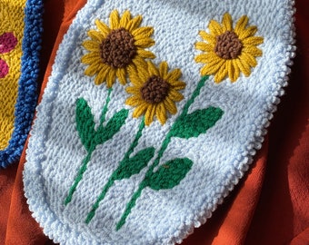 Punch Needle Wall Hanging, Sunflower Wall Decor, Hand Tufted Flower Wall Decor