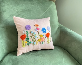 Punch Needle Pillow Case Flowers, House Gift Decorative Pillow Cover, Handmade Embroidery Decor