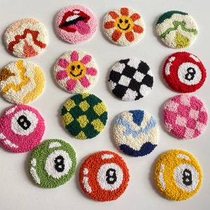 Flower Car Coaster, 8 Ball Car Coaster, Punch Needle Car Accessories, Gift For Friends, New Car Gift