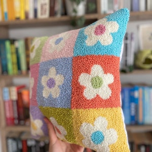 Flowers Punch Pillow Cover, Handmade Decoration, Embroidery Pillow Case, Desing Pillow 16x16 inç image 4