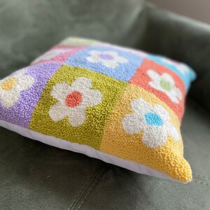 Flowers Punch Pillow Cover, Handmade Decoration, Embroidery Pillow Case, Desing Pillow 16x16 inç image 8