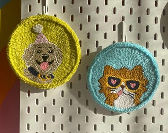 Cat and Dog Wall Hanging, Punch Needle Wall Decor, Personalized Gift, Personalized Wall Hanging