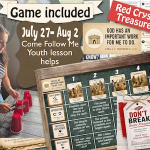 May include: A religious educational kit featuring a game board with numbered sections, text about Nehemiah, and a red tag with the text Don't Break Under Pressure. The kit includes lesson materials, a red cup game, and scripture references.
