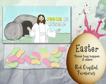 Easter treat bag topper, foldable tag. He is Risen, Christ Centered Easter gifts