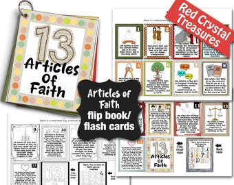 13 articles of Faith, flip book or flash cards, nice pictures, mark off card, by The Red Crystal.org