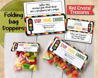 Stop, Think, Choose. Traffic light bag topper. 2 Samuel 11-12 Religious gift tags