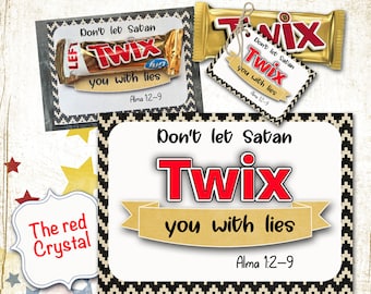 Don't let Satan "Twix" you with lies, Alma 1:2-9, Religious gift tags
